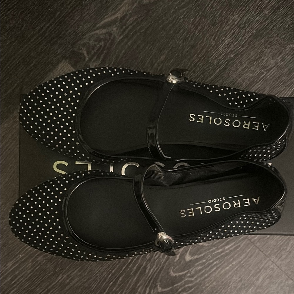 Aerosoles Black and Silver Studded Flats
